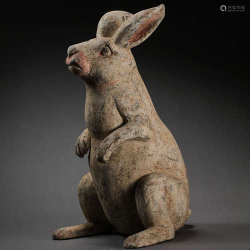 CHINESE HAN DYNASTY PAINTED POTTERY RABBIT