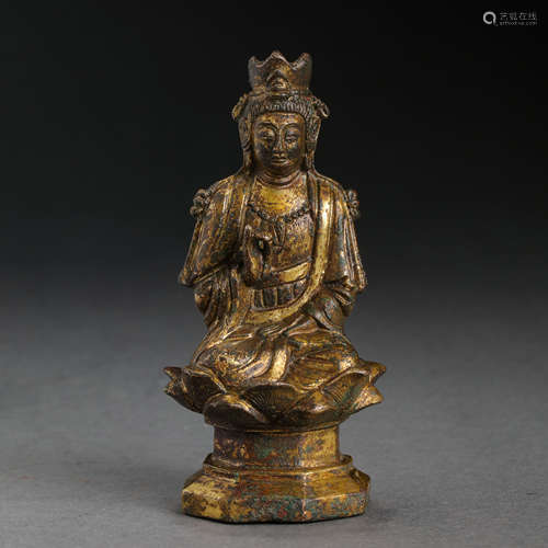 CHINESE BRONZE GILDING BUDDHA SITTING STATUE, LIAO DYNASTY