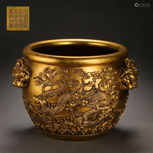 CHINESE MING DYNASTY GILT BRONZE INCENSE BURNER