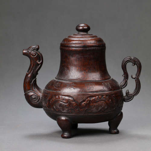 CHINESE BAMBOO CARVING EWER, QING DYNASTY