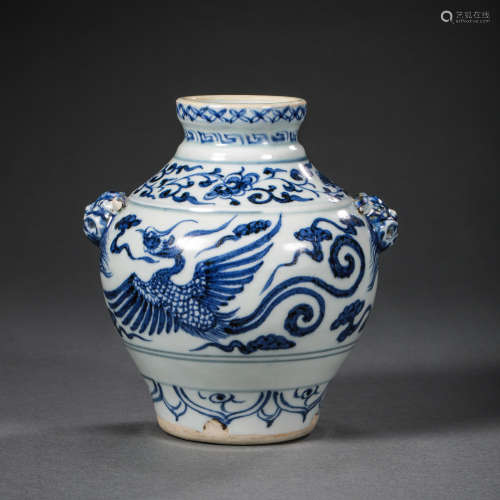 CHINESE YUAN DYNASTY BLUE AND WHITE PASTE PLASTIC ANIMAL HEA...