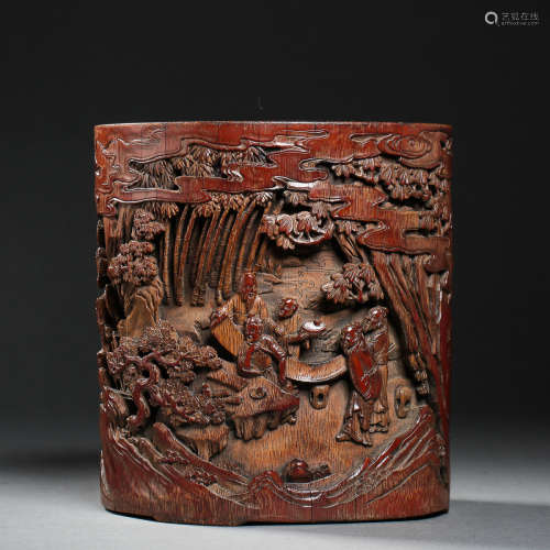 CHINESE QING DYNASTY BAMBOO CARVED BRUSH HOLDER