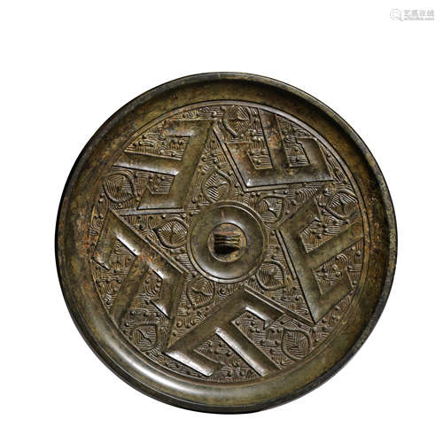 CHINESE WARRING STATES PERIOD, BRONZE FIVE MOUNTAIN MIRROR, ...