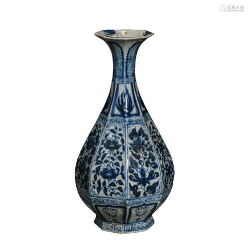 CHINESE YUAN DYNASTY BLUE AND WHITE PORCELAIN YU HU CHUN VAS...