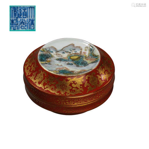 CHINESE QING DYNASTY DAOGUANG FAMILLE ROSE POWDER BOX