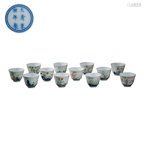 A SET OF CHINESE QING DYNASTY KANGXI BLUE AND WHITE FAMILLE ...