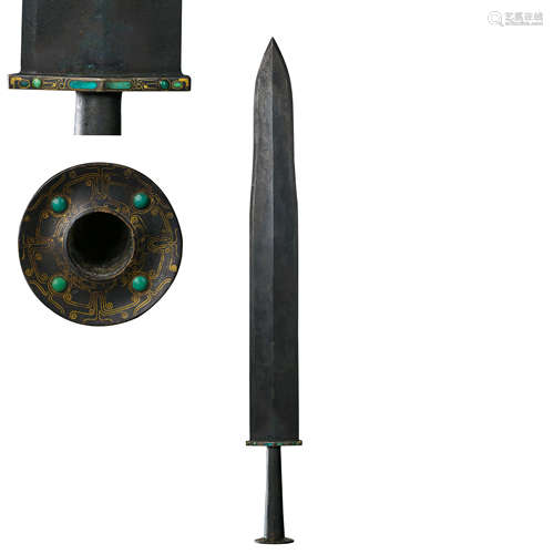 CHINESE WARRING STATES PERIOD, BRONZE SWORD INLAID GOLD AND ...