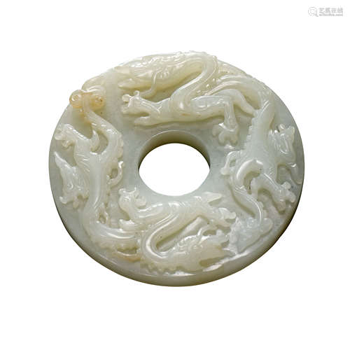 CHINESE MING DYNASTY HETIAN JADE DRAGON PATTERN BI