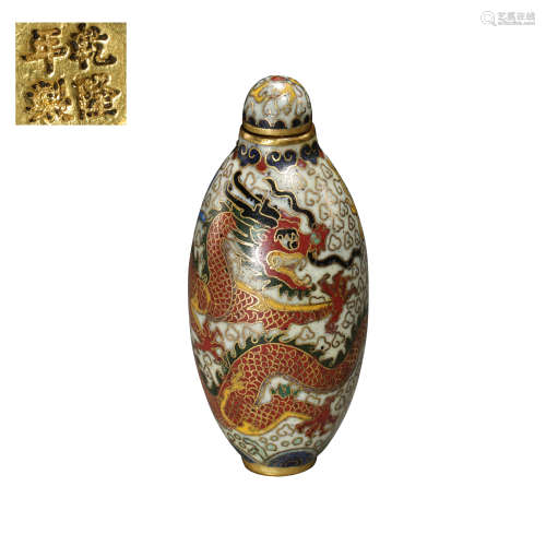 CHINESE QING DYNASTY CLOISONNE SNUFF BOTTLE WITH DRAGON PATT...