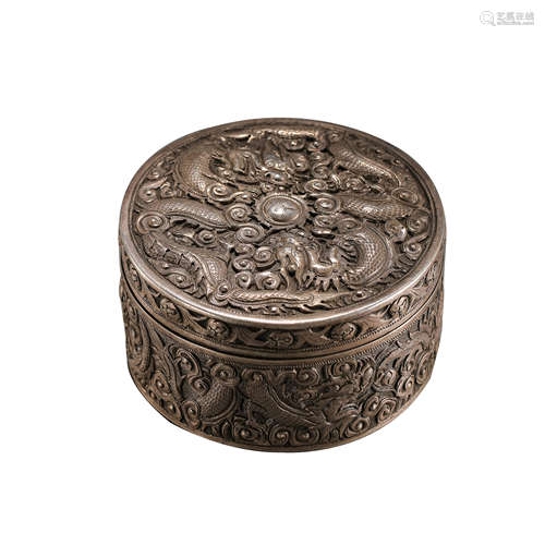 CHINESE QING DYNASTY FINE SILVER POWDER BOX