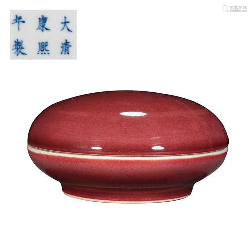 CHINESE QING DYNASTY RED GLAZE POWDER BOX