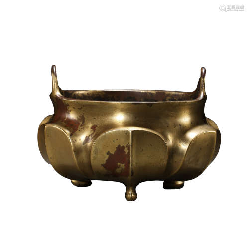 CHINESE MING DYNASTY GILT COPPER CENSER, 15TH CENTURY