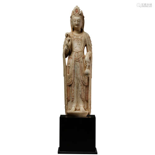 WHITE MARBLE CARVED STANDING STATUE OF GUANYIN, NORTHERN QI ...