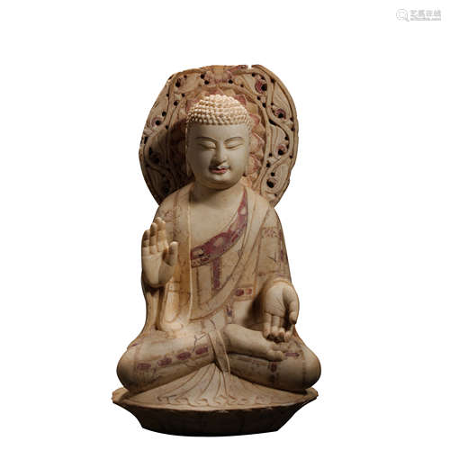 CHINESE NORTHERN WEI DYNASTY WHITE MARBLE CARVED BUDDHA SEAT...