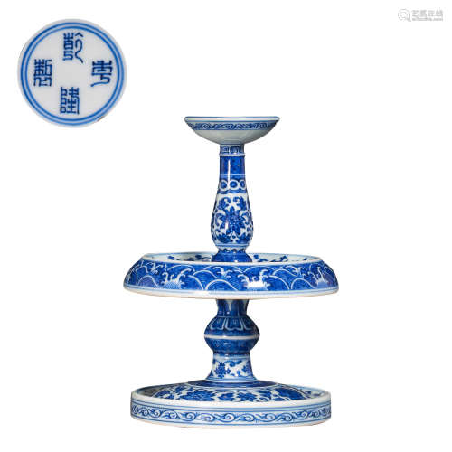 CHINESE BLUE AND WHITE PORCELAIN CANDLE STICK