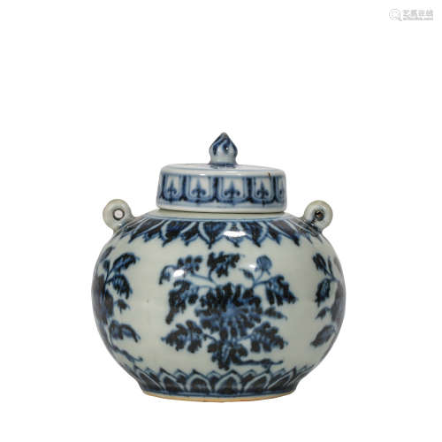 CHINESE MING DYNASTY BLUE AND WHITE PORCELAIN JAR, 15TH CENT...