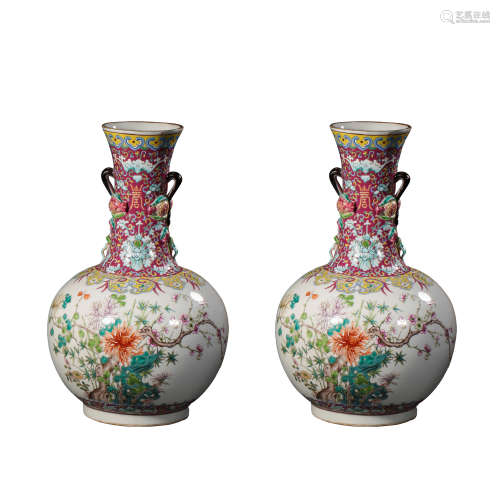 A PAIR OF LARGE CHINESE QING DYNASTY GUANGXU MARK FAMILLE RO...