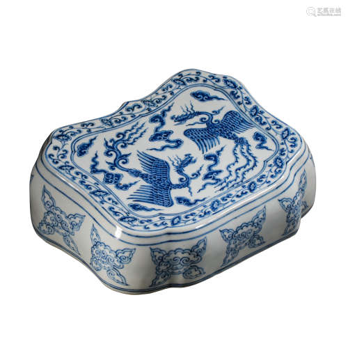 CHINESE YUAN DYNASTY BLUE AND WHITE PHOENIX PATTERN PORCELAI...
