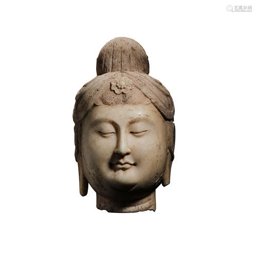 CHINESE NORTHERN QI WHITE MARBLE CARVED GUANYIN HEAD