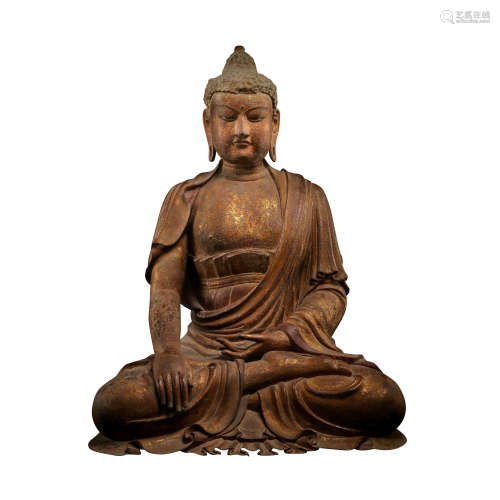 CHINESE SOUTHERN SONG DYNASTY WOOD CARVED SEATED BUDDHA STAT...