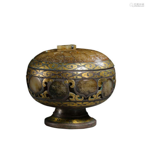 WARRING STATES PERIOD, CHINA, HETIAN JADE FURNACE INLAID GOL...