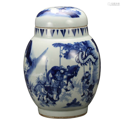 CHINESE BLUE AND WHITE PORCELAIN POT WITH LID