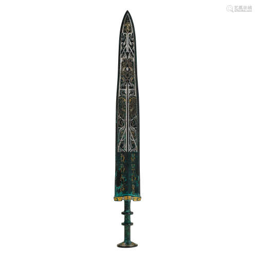 CHINA'S WARRING STATES PERIOD BRONZE SWORD INLAID GOLD AND S...