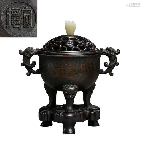 CHINESE QING DYNASTY BRONZE INCENSE BURNER