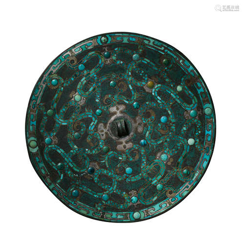 CHINA'S WARRING STATES PERIOD, BRONZE MIRROR INLAID GOLD, SI...