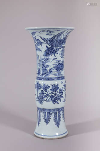 Blue and White Mythical Beast Gu Vase, Qing Shunzhi Period