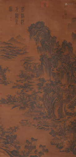 Chinese Landscape Painting on Silk, Hanging Scroll, Jing Hao...