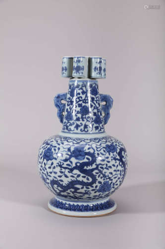 Ming Wanli Blue and White Dragon Vase