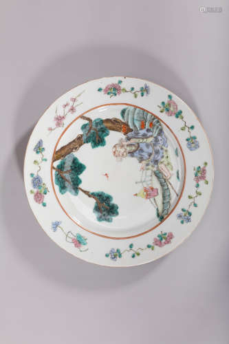 Famille Rose Scholar and Pine Plate, Qing Tongzhi Period