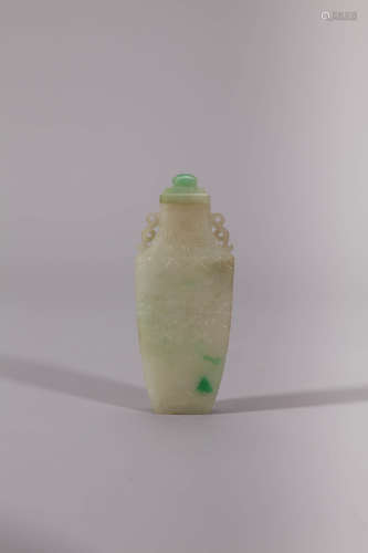 Qing Jadeite Jade Taotie Ruyi-eared Bottle