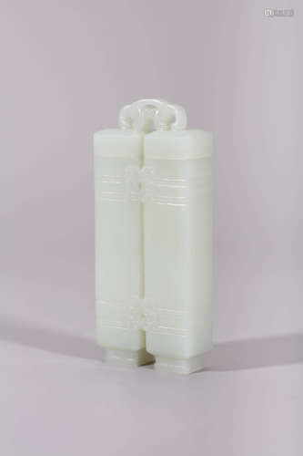 Khotan White Jade Banana Leaves Square Bottle