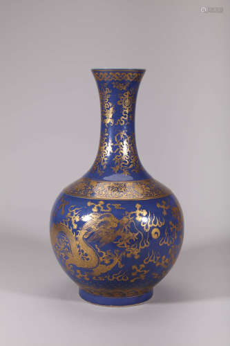 Gilt-Decorated Blue Ground Dragon Vase, Qing Guangxu Period