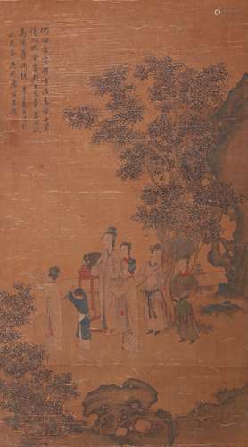 Chinese Figure Painting on Silk, Hanging Scroll, Tang Yin Ma...