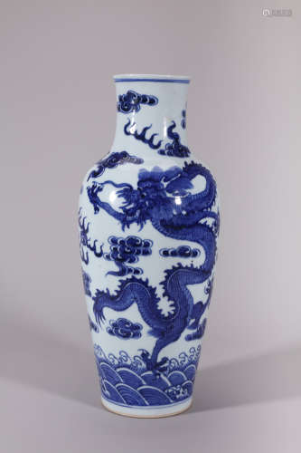 Qing Blue and White Dragon Bottle