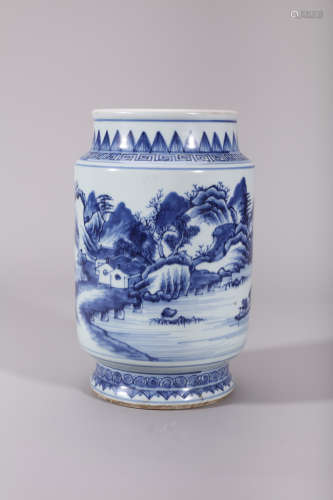 Blue and White Landscape Sleeve Vase, Qing Qianlong Period