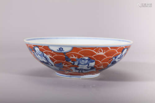 Blue and White Iron Red Eight Immortals Bowl, Qing Guangxu P...