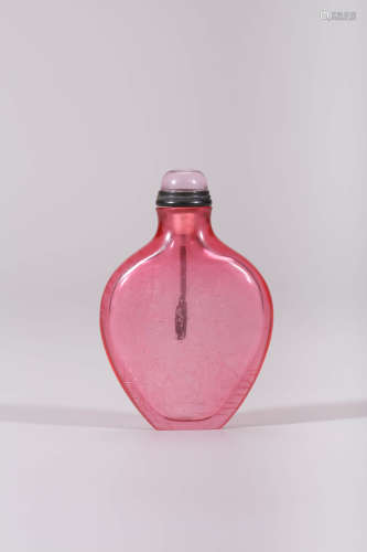 Qing Pink Glass Figure and Inscription Snuff Bottle