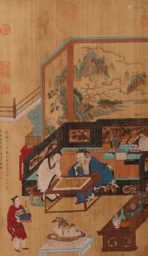 Chinese Figure Painting on Silk, Hanging Scroll Ding Guanpen...