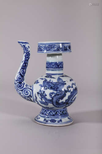 Ming Xuande Blue and White Dragon Kendi Bottle