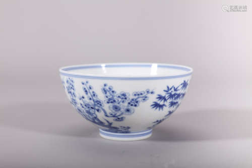 Blue and White Pine, Bamboo and Plum Bowl, Qing Guangxu Peri...