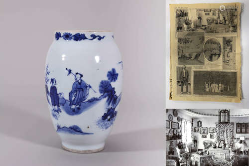 Ming Chongzhen Blue and White Figure and Story Ovid Jar