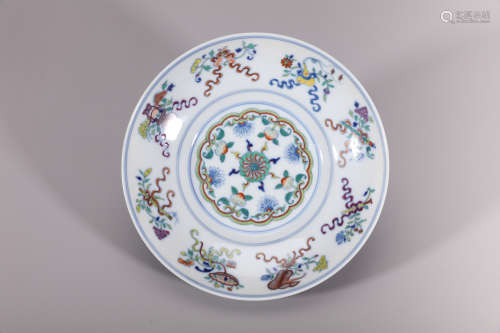 Doucai Flower Interlocking Eight Treasures Ogee Plate, Qing ...