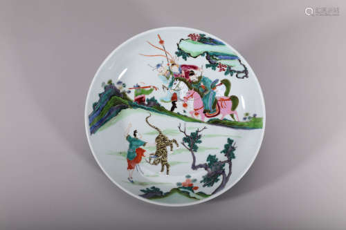 Wucai Figure and Story Plate, Qing Yongzheng Period