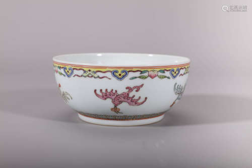 Yangcai Five Bats Bowl, Qing Daoguang Period