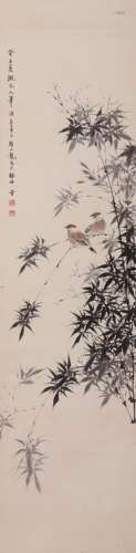 Chinese Bamboo Painting, Paper, Hanging Scroll, Yan Bolong M...