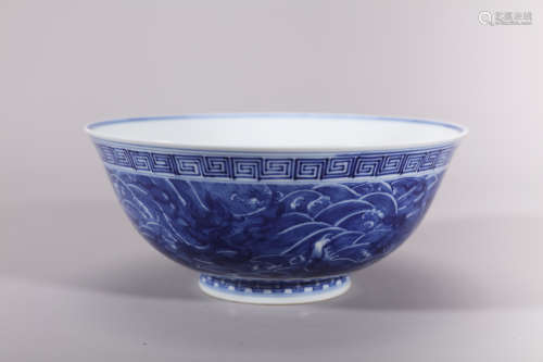 Blue and White Mythical Beasts Bowl, Qing Guangxu Period